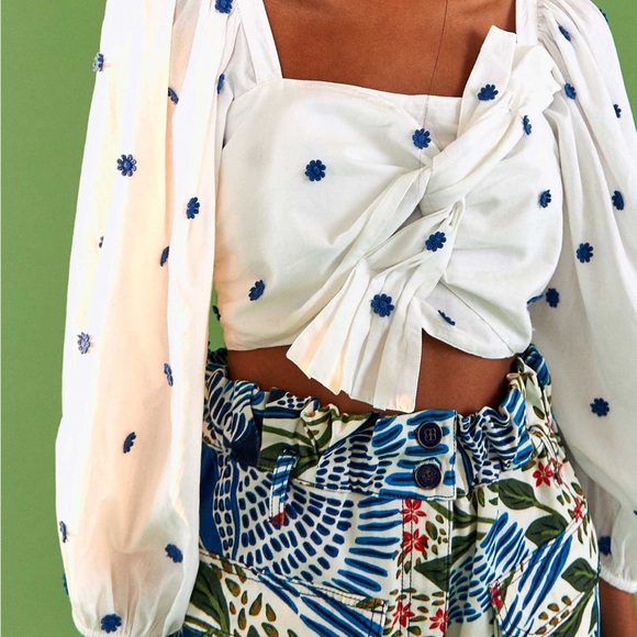 Farm Rio Size Small White & Blue Crop Top - Picture 4 of 5